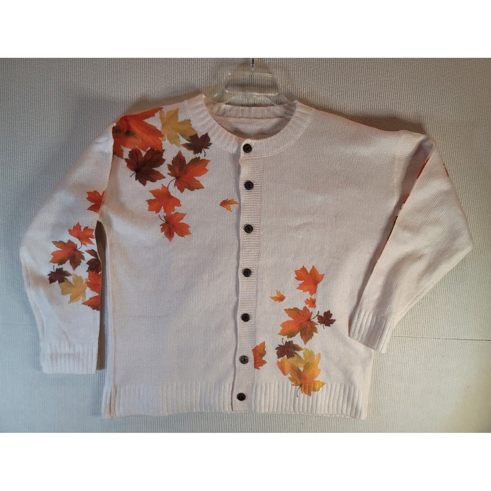 Womans button up sweater fall leaves all over size XXL peach super soft